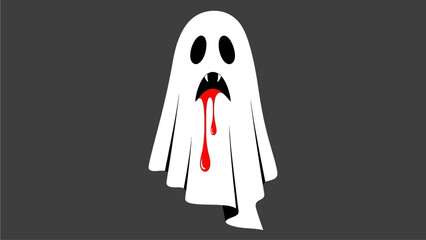 A ghostly figure with a bleeding mouth is depicted in a simple illustration on a dark background from a frontal viewpoint