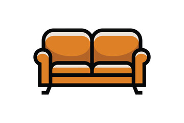 A simple orange couch with black outline on a white background