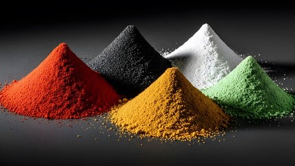 displays piles of various colored pigments