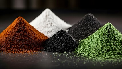 displays piles of various colored pigments