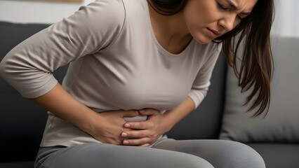 young woman with a stomach pain
