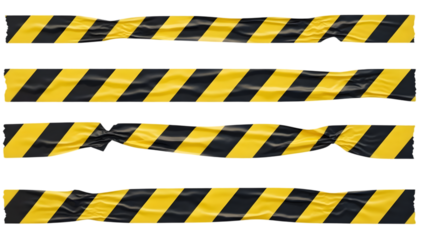 four different black and yellow stripes, isolated on transparent background PNG