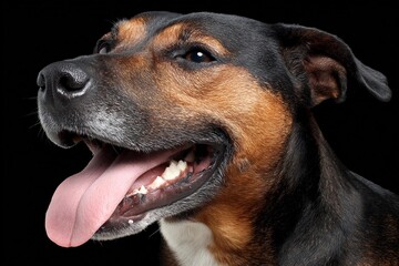 Obraz premium Happy dog with tongue out in dark background