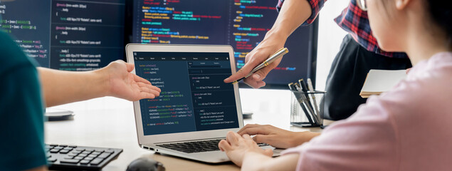 Software development programming on computer screen for brisk application and program coding