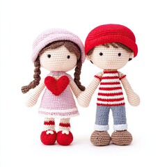 Crocheted Valentine Couple Characters Clipart On White