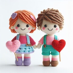 Crocheted Valentine Couple Characters Clipart On White