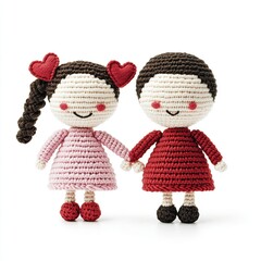 Crocheted Valentine Couple Characters Clipart On White