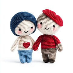 Crocheted Valentine Couple Characters Clipart On White