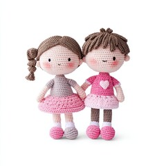 Crocheted Valentine Couple Characters Clipart On White