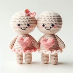Crocheted Valentine Couple Characters Clipart On White