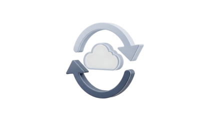A cloud icon with two arrows forming a circular motion on transparent background