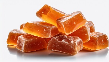 Close Up Of Crystallized Amber Colored Ginger Candy Pieces With A Transparent Background