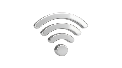 A silver Wi-Fi symbol on a black background on transparent background