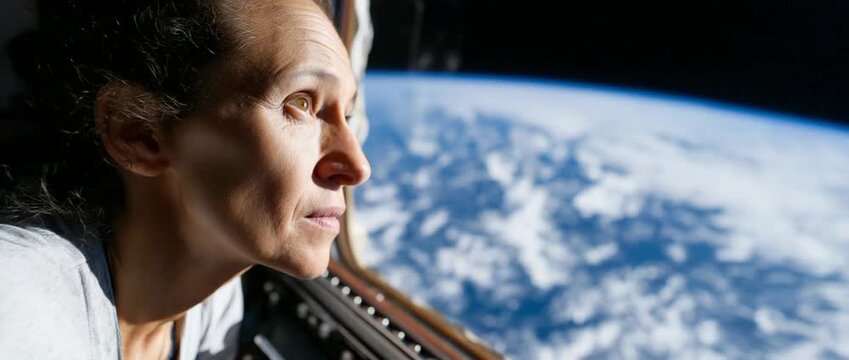 An astronaut admiring Earth���s beauty from the window of a space