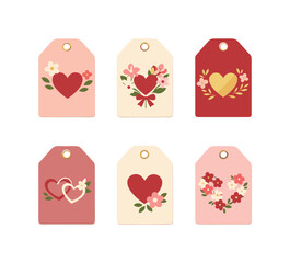 Obraz premium Valentine's day flat icon set. featuring hearts, flowers, gift tags, and romantic symbols