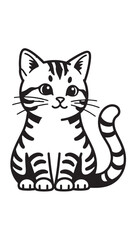 Playful cartoon cat illustration with striped fur and curled tail for kids.