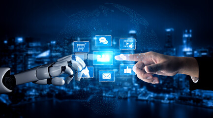 AI analyzing social media interaction, processing user responses, and generating insights from digital communication patterns across connected platforms. Vouch