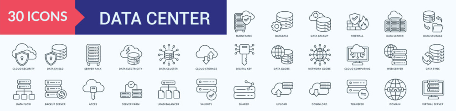 Data Center Icon Pack Illustration Vector Outline Style 