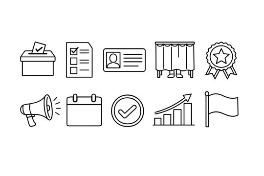 Election, voting line icon set. Ballot, id, polling, participation illustrations.