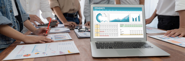 Spreadsheet document information financial startup concept. data and graphs in spreadsheet documents for online analysis project dashboard accounting digital brisk