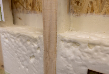 Wooden wall with thermal foam insulation