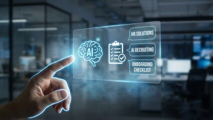 Hand interacting with digital AI interface.