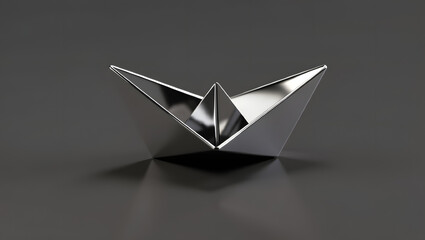 A folded paper boat made of chrome drifting in silence