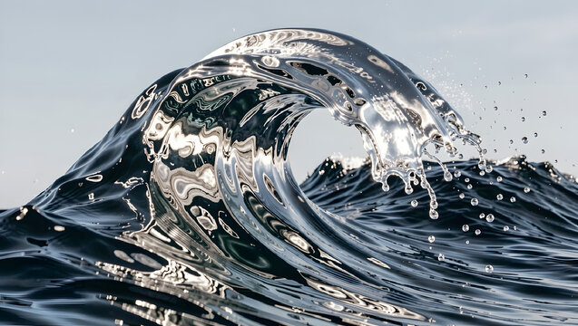 A chrome wave frozen mid motion