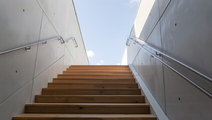 A modern staircase ending in open sky