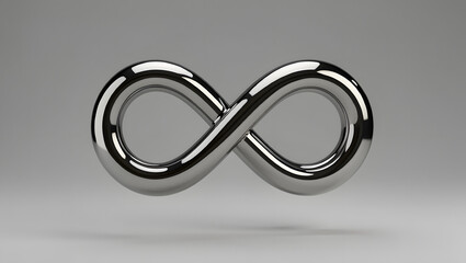 A sculptural infinity symbol made of liquid chrome floating in silence