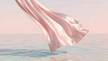A silk curtain billowing gently in an empty pastel ocean