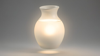 A smooth ceramic vase floating filled with liquid light
