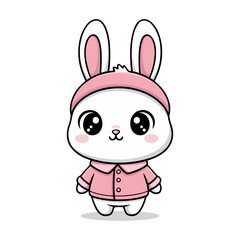 Obraz premium Cute Hand drawn Cartoon Rabbit with Big Eyes Animal Character Illustration