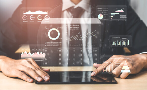 A financial and marketing KPI dashboard for business analytics and strategy. A report showing profit, revenue, and customer conversion rate data. Motif
