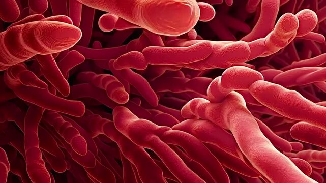 Streptomyces bacteria colony under electron microscope