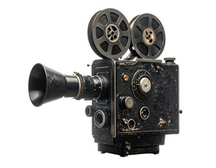 Naklejka premium A detailed image showcasing an old, vintage film camera with film reels