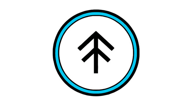 Simple upward arrows or abstract tree icon within a blue circular border on white, minimalist vector graphic
