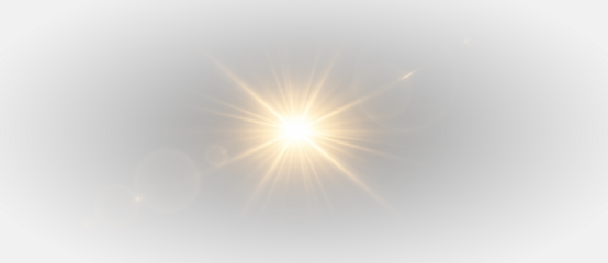 Golden explosion burst with glowing rays, abstract energy blast flare and smoke cloud effect on transparent background.