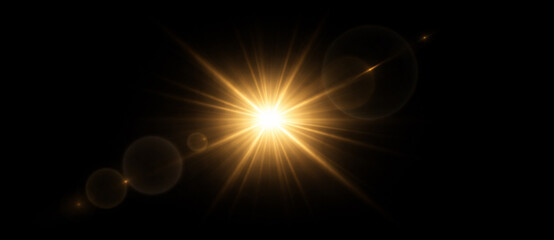 Golden explosion burst with glowing rays, abstract energy blast flare and smoke cloud effect on transparent background © Polyak Tata