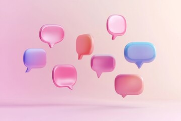 Modern feedback concept with floating speech bubbles in soft gradient colors on a light background for discussing thoughts and ideas