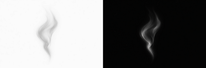 Realistic smoke ribbon wave, abstract vapor trail motion, soft mist overlay texture element, isolated vector design on transparent background.