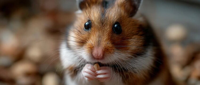 A cute hamster nibbling on a seed, showcasing its adorable features.
