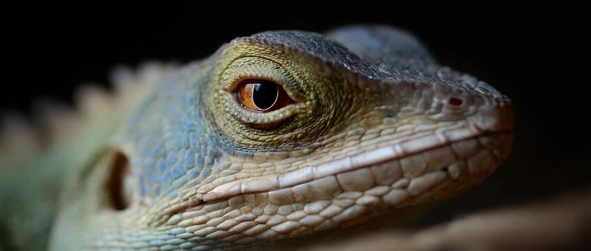 A colorful and curious lizard gazes with intricate detail.