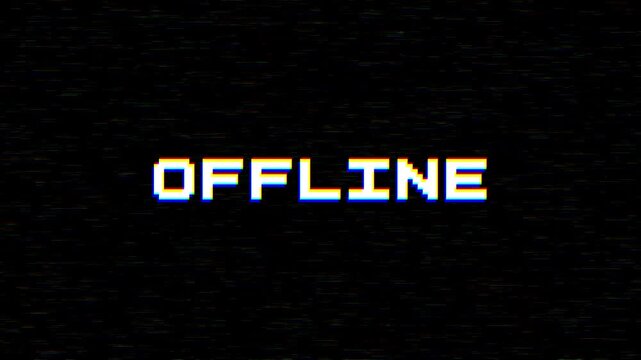 Offline Text Animation with VHS Glitch Effect on Black BackgroundRetro Analog Error Screen for Tech and Gaming Motion Graphics