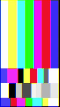 no signal glitch screen VHS Color Bars Glitch Animation with Analog Distortion Retro Broadcast Test Screen for Vintage Video and Motion Graphics