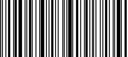 Black and white bar code seamless pattern. Monochrome binary background with irregular thin and thick vertical lines, abstract 2‑bit texture, simple vector illustration for tech design and packaging