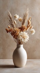 Elegant Dried Floral Arrangement in Neutral Tones