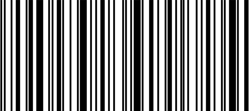 Black and white bar code seamless pattern. Monochrome binary background with irregular thin and thick vertical lines, abstract 2‑bit texture, simple vector illustration for tech design and packaging