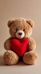 Cute Teddy Bear Holding a Heart on a Simple Background