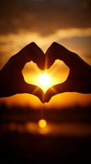 Heart Shape Hands Against Sunset Glow